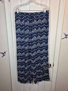 Love Wish Floral Chevron Wide Leg Palazzo Pants Plus Size XL Blue Cottagecore